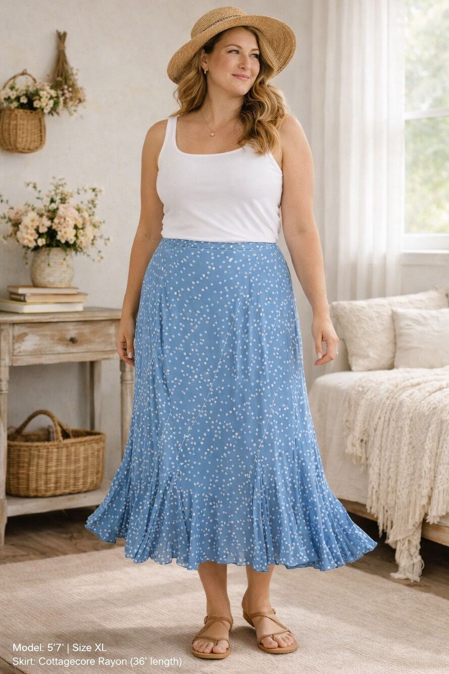 April Cornell Vintage cottage core lined long skirt XL blue polka dots